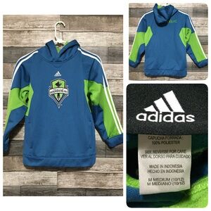 Adidas Seattle Sounders Fc Hoodie Youth M 10-12 Blue Green Pullover Pockets
